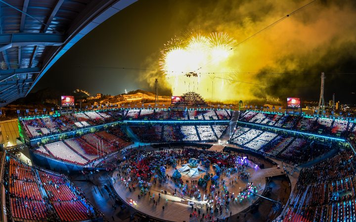 Fireworks at the end of the closing ceremony of the Pyeongchang 2018 Winter Olympic Games.