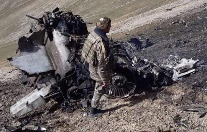 A handout picture provided by the Armenian Unified Infocenter on September 30, 2020 reportedly shows the remains of an Armenian SU-25 warplane downed during fighting with Azerbaijan over the breakaway Nagorny Karabakh region.