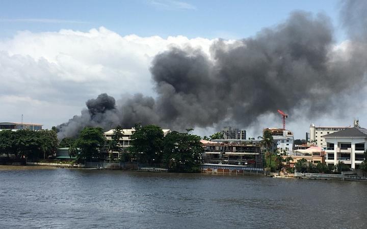 A general view of smoke arising from the Ikoyi prison that is on fire in Lagos on October 22, 2020. 