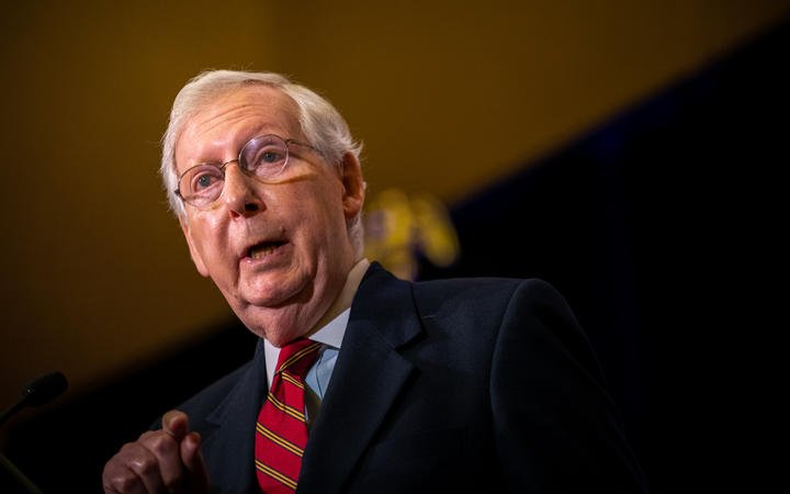 Senate Majority Leader Mitch McConnell gives election remarks in Louisville, Kentucky.