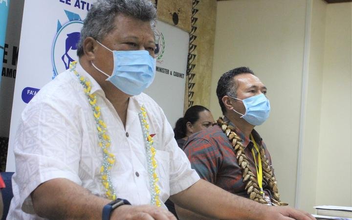 Samoa Health Director Leausa Dr Take Naseri, left, and Agafili Tomaimano Shem Leo, chair of the National Emergency Operation Centre.