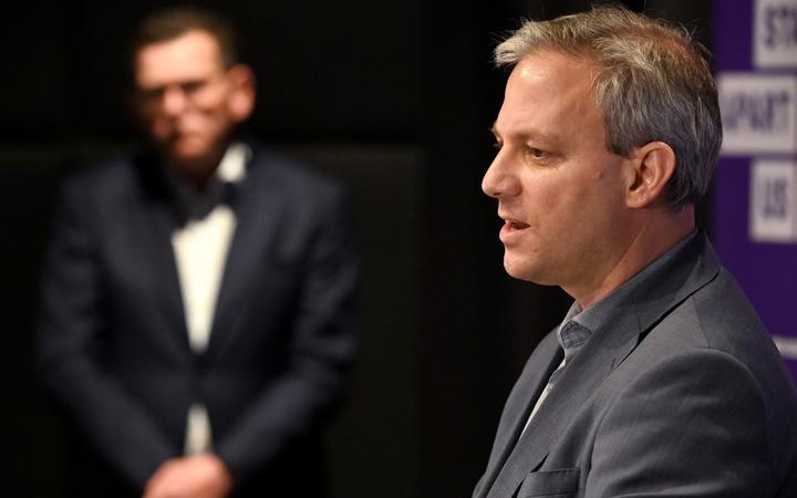 Victoria's Chief Health Officer Brett Sutton (R) speaks as state premier Daniel Andrews (L) listens during a press conference in Melbourne on July 22, 2020. 