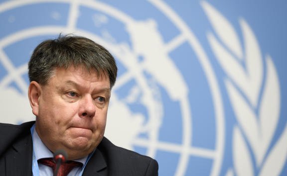 World Meteorological Organization (WMO) secretary-general Petteri Taalas attends a press conference on the publishing of the annual Greenhouse Gas Bulletin on atmospheric concentrations of CO2 on November 25, 2019 in Geneva.