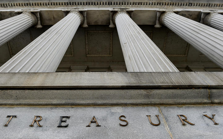 In this file photo taken on March 27, 2020, an exterior view of the building of US Department of the Treasury is seen in Washington, DC.