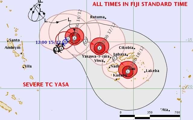 Cyclone Yasa is forecast to pass close to Fiji's main islands as a category five on Thursday or Friday. 