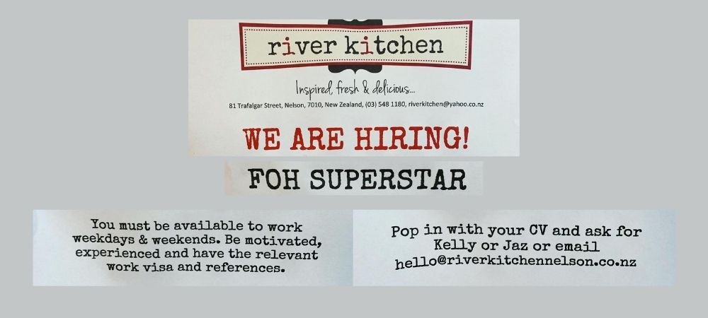 River Kitchen FOH Job Vacancy 2021 | Uniquely Nelson
