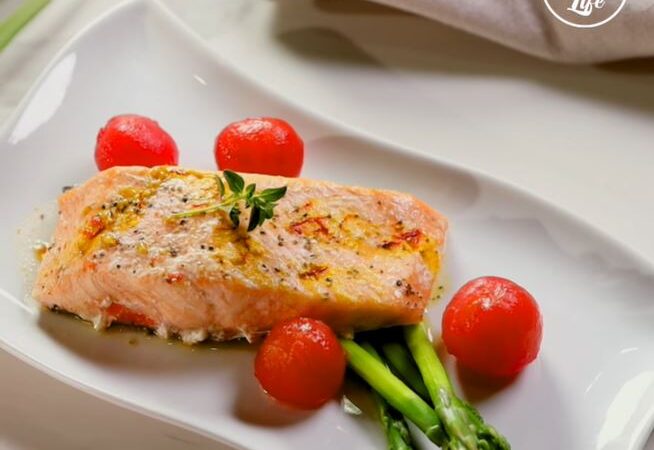 Salmon In Pappiotte With Asparagus Cherry Tomatoes