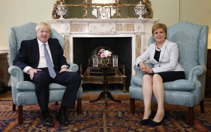 Prime Minister Boris Johnson and Scotland's First Minister Nicola Sturgeon at Bute House in Edinburgh during his visit to Scotland, July 29. 